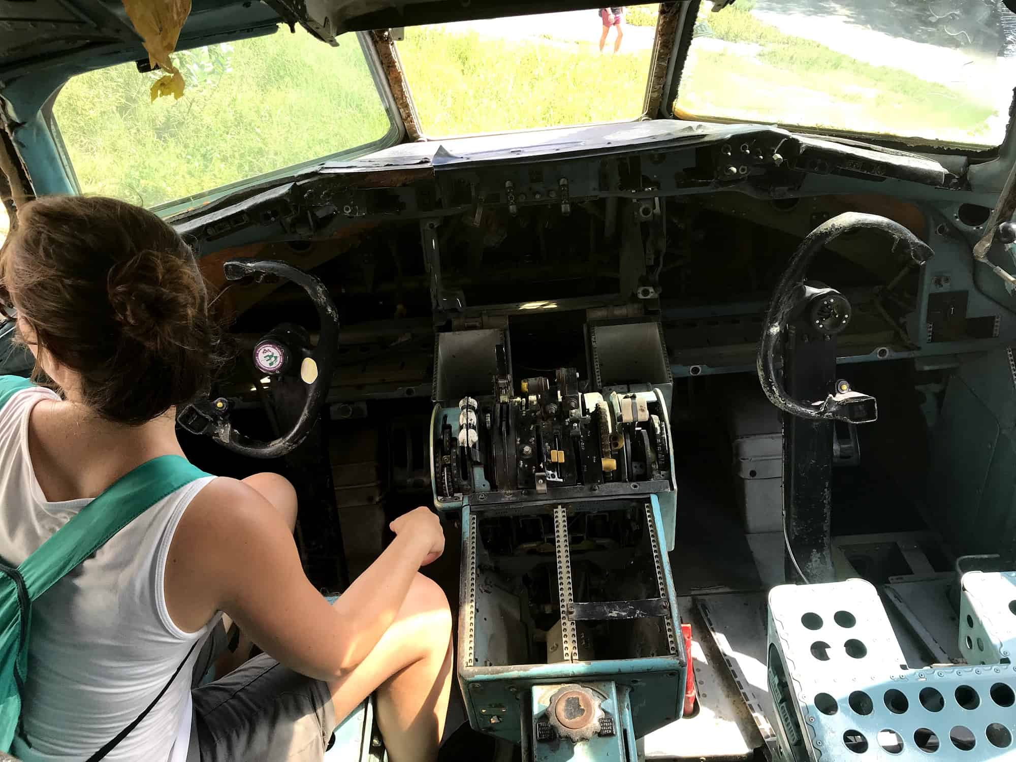 Inside the cockpit of one of the plane at the graveyard, Bangkok