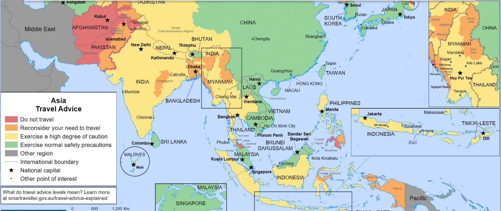 Historical Asia travel-advice map from the original article