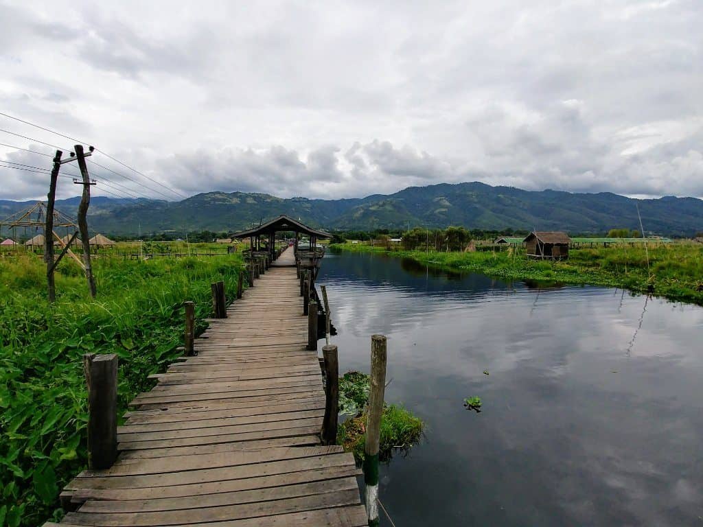 Maing thouk village wooden bridge inle lake